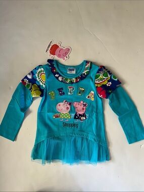 Peppa Pig Bright Turquoise Long Sleeve Top with Floral Sleeve Panels